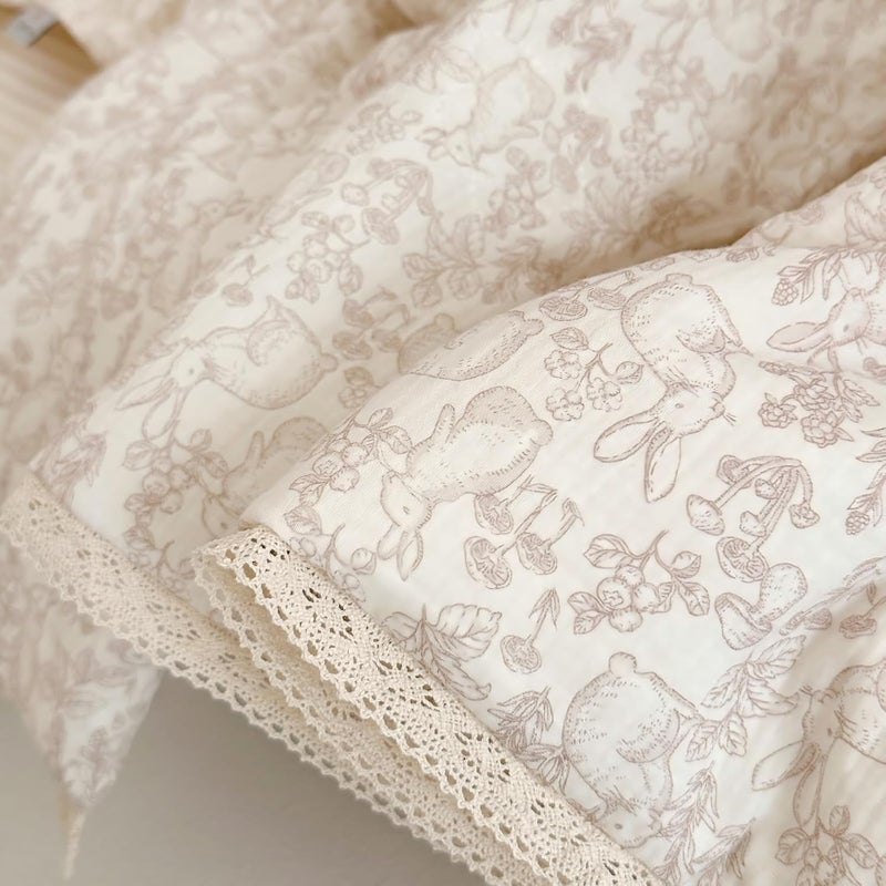 BuLuTu Cotton Muslin Blanket for Toddler Girls Boys Rabbit Pattern Baby Quilted Blanket Lightweight Soft Toddler Comforter Quilt for All Seasons, Forest Pattern, 47"x59", No Pillow - Image 4